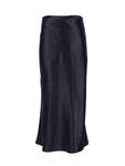 Solid Satin Silk High-Waisted A-Line Skirt - Elegant Office Wear