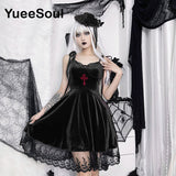 Gothic Lace Trim High Waist Bodycon Mini Dress