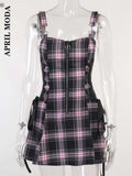 Gothic Plaid Bandage Dress with Zipper Detail