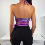 Purple Sleeveless PU Leather Crop Top for Clubwear