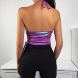 Purple Sleeveless PU Leather Crop Top for Clubwear