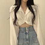 Blouse Crop Top – Long Sleeve Casual Shirt