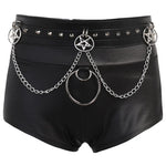 Gothic Chain Low-Waist PU Leather Shorts