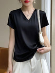 Elegant Satin Silk Top - V-Neck and Short Sleeves, Thin Shirt Design - Alt Style Clothing
