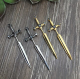 Gothic Kinitial Sword Earrings for Women Cool Punk Crystal Ear Jacket Dagger