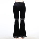 InsGoth High-Waist Gothic Flare Pants with Lace Patchwork