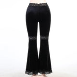 InsGoth High-Waist Gothic Flare Pants with Lace Patchwork