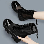 Comemore Gothic Black Mesh Lace Up Ankle Boots Platform Shoes