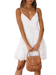 Lace Slip Spaghetti Strap Mini Dress with V-Neck – Elegant Bohemian Summer Style