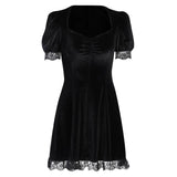 Vintage Lace Gothic Aesthetic Mini Dress with Puff Sleeves