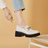Loafers Platform Round Toe Metal Chain Slip-on Shoes - Alt Style Clothing