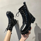 Platform Leather Ankle Motorcycle Boots with Pearl Chain – Stylish Designer Ladies' Shoes