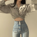 Blouse Crop Top – Long Sleeve Casual Shirt