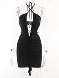 Hollow Out Ruffle Mini Halter Backless Bodycon Party Dress