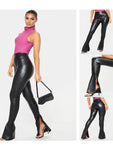 Sexy PU Leather V-Neck Cropped Set - Spaghetti Strap Casual Suit for a Flirty Look - Alt Style Clothing