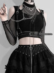 Fishnet Cut Out Halter Gothic Bandage Crop Top - Alt Style Clothing