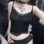 Gothic Basic Bodycon Casual Lace Trim Crop Top - Alt Style Clothing