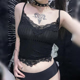 Gothic Basic Bodycon Casual Lace Trim Crop Top