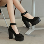 Platform High Heel Pumps with Metal Chain – Fashionable Ankle Strap Heels