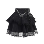 Black Gothic High-Waisted Pleated Mini Skirt with Chain – Streetwear Style