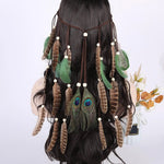 Boho Peacock Feather Adjustable Headdress - Women's Novelty Hair Band