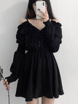 Gothic Black Mini Dress Sexy Off Shoulder High Waist Tunic Dress - Alt Style Clothing