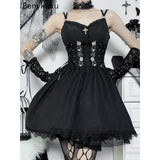 InsGoth Gothic V-Neck Lace-Up Corset Dress – Velvet Elegance with Dark Charm