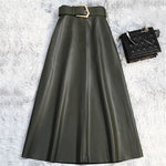 Classic Faux PU Leather A-Line Long Skirt - Vintage Elegance