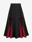 Gothic Lace Up A Line Skirt Elastic Waisted Long Skirt - Alt Style Clothing