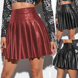 Elegant Leather Pleated Mini Skirt