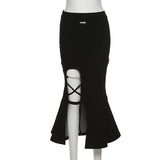 Mysterious High Street Asymmetrical Flared Skirt