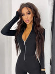 Solid Long Sleeve Zipper Jumpsuit - Sleek, Stylish, and Ready for Anything