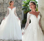 Classic Long-Sleeve Lace Appliques Wedding Gown with Sweep Train