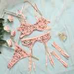 Delicate Lingerie Floral Fairy Fancy Beautiful Underwear 4-Piece Lace Set - Alt Style Clothing