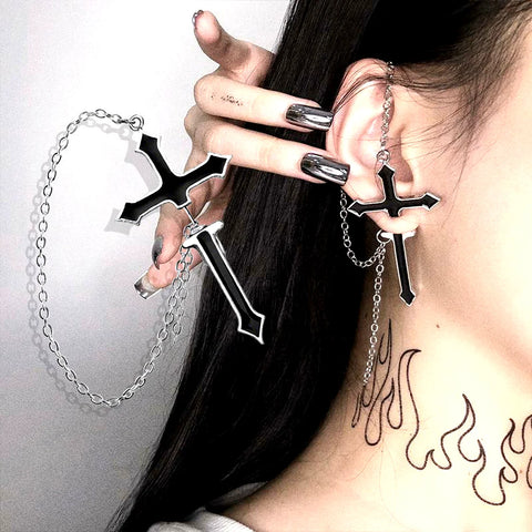 Multi-Layered Cross Chain Dangle Earrings