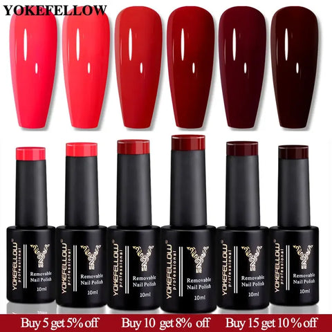 YOKEFELLOW 10ML Sparkle Red Gel Nail Polish - Soak Off UV LED Gel Varnish