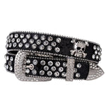 Rivet Rhinestone Wide Belt - Pearlescent Lacquer PU Leather