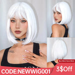 Gothic White Bob Wig – Straight Synthetic Hair for Party Use