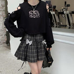 Gothic Plaid Bow High Waist A-line Mini Skirt - Alt Style Clothing