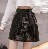 Aesthetic High Waist PU Leather Mini Skirt - A-Line Design