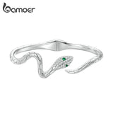 Bamoer Authentic Green Zircon Snake Opening Bracelet - Alt Style Clothing