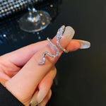 Adjustable Open Snake Ring – Animal Pattern with Rhinestones