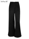 Classy Women High Waist Floor-Length Satin Trousers - Alt Style Clothing