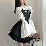 Gothic Jacquard Tunic Mini Dress with Bow and Butterfly Sleeves