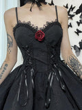 Gothic Dark Butterfly Lace Decorative Sling A-line Dress S - Alt Style Clothing