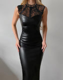 Sexy Evening Dresses Dress Lace Sleeveless PU Leather Bodycon Maxi Dress - Alt Style Clothing