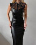 Sexy Evening Dresses Dress Lace Sleeveless PU Leather Bodycon Maxi Dress