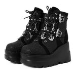 Punk Sweet Heart Platform Ankle Boots with Metal Decoration