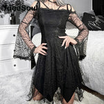 Gothic Vintage Black Dress with Batwing Sleeves and Bow Detail