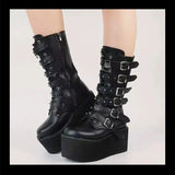 Gothic Punk Mid-Calf Platform Boots – Bold Style with Rivet Detailing